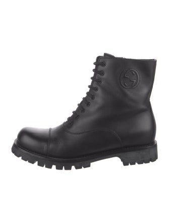 Gucci Interlocking G Logo Leather Combat Boots