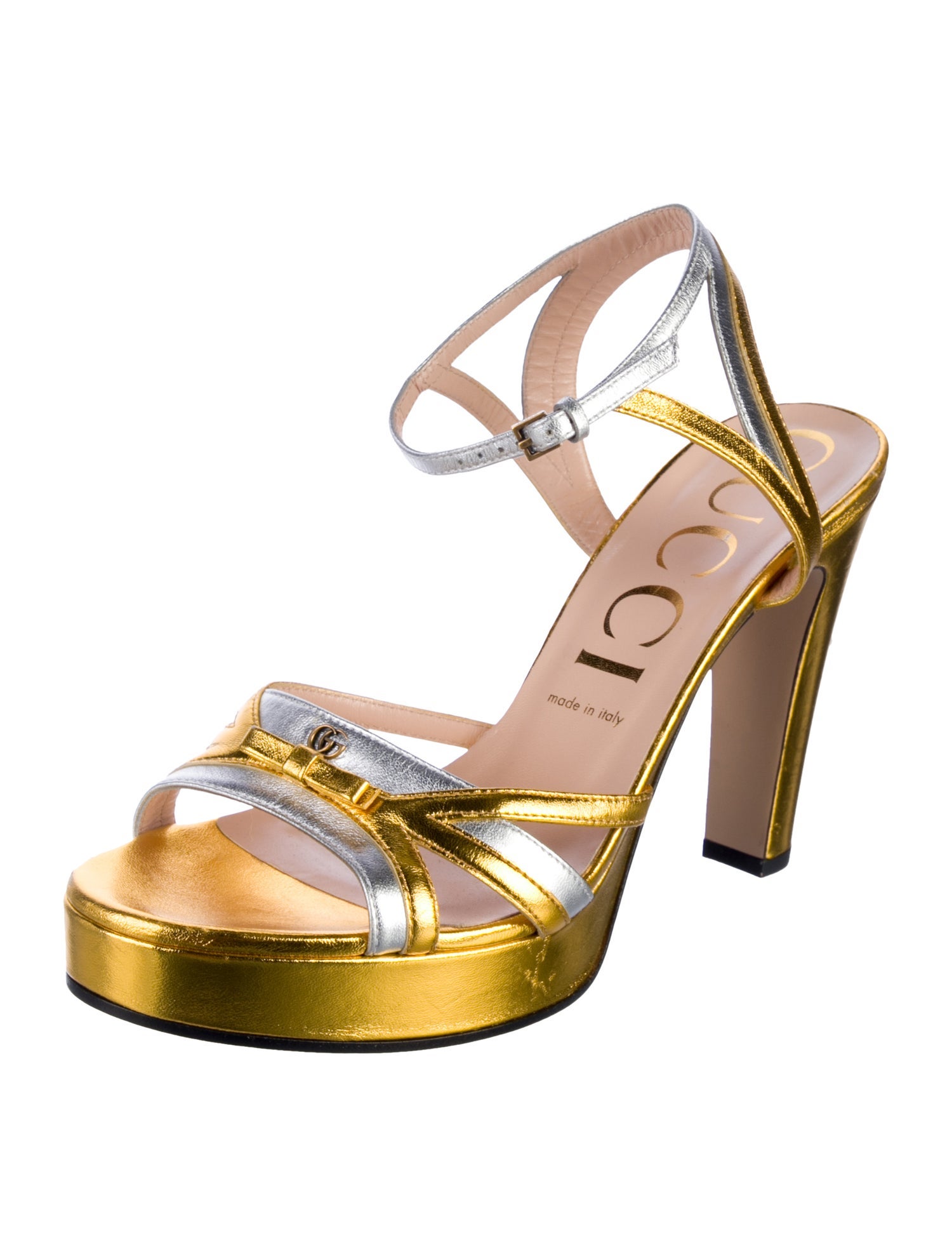 Gucci Double G Logo Leather Sandals