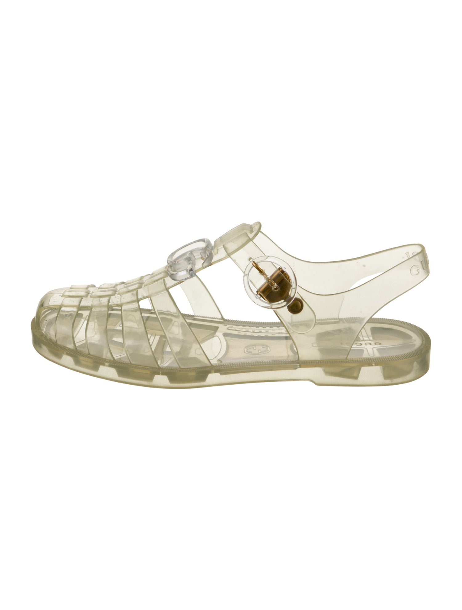 Gucci Double G Logo Rubber T-Strap Sandals