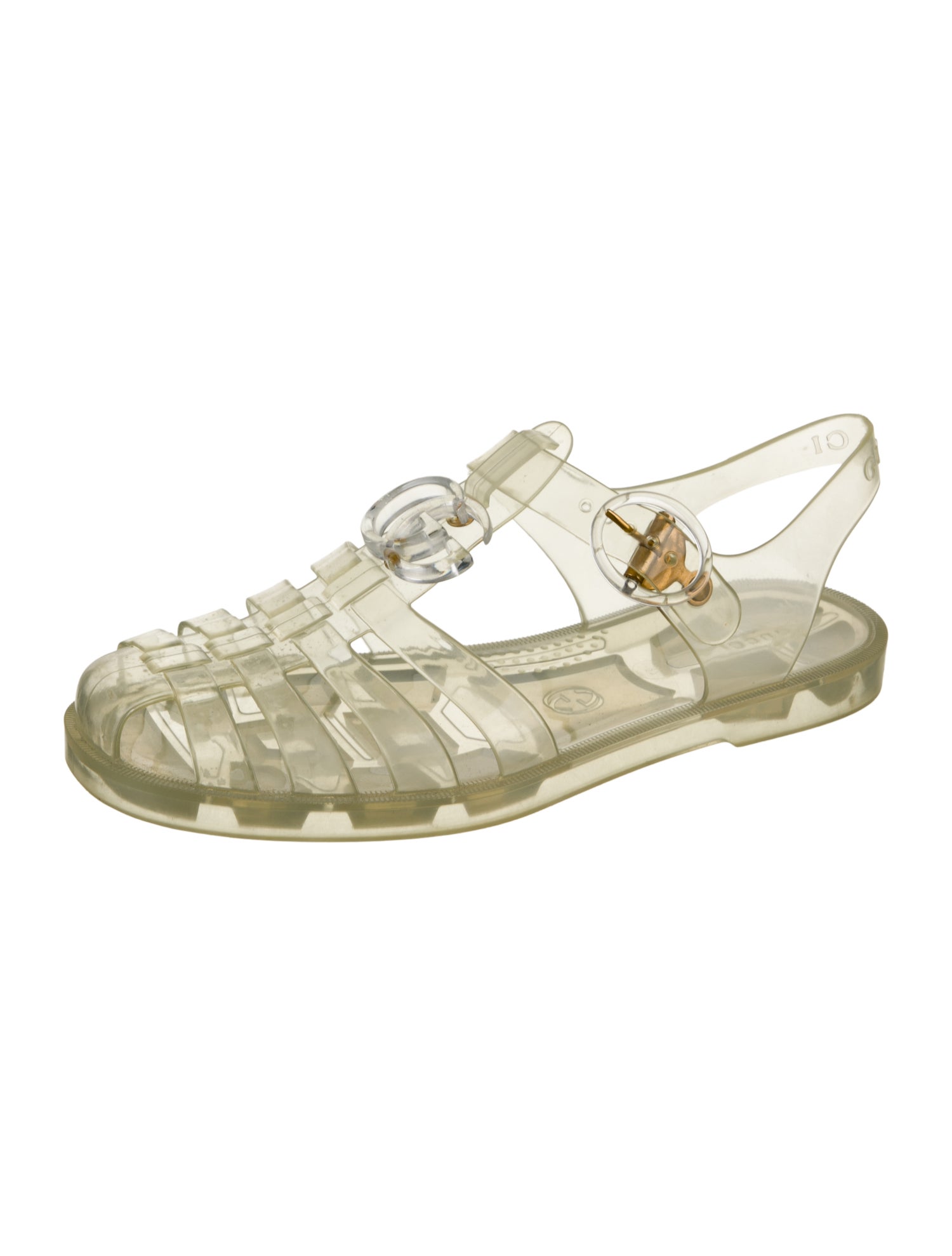 Gucci Double G Logo Rubber T-Strap Sandals
