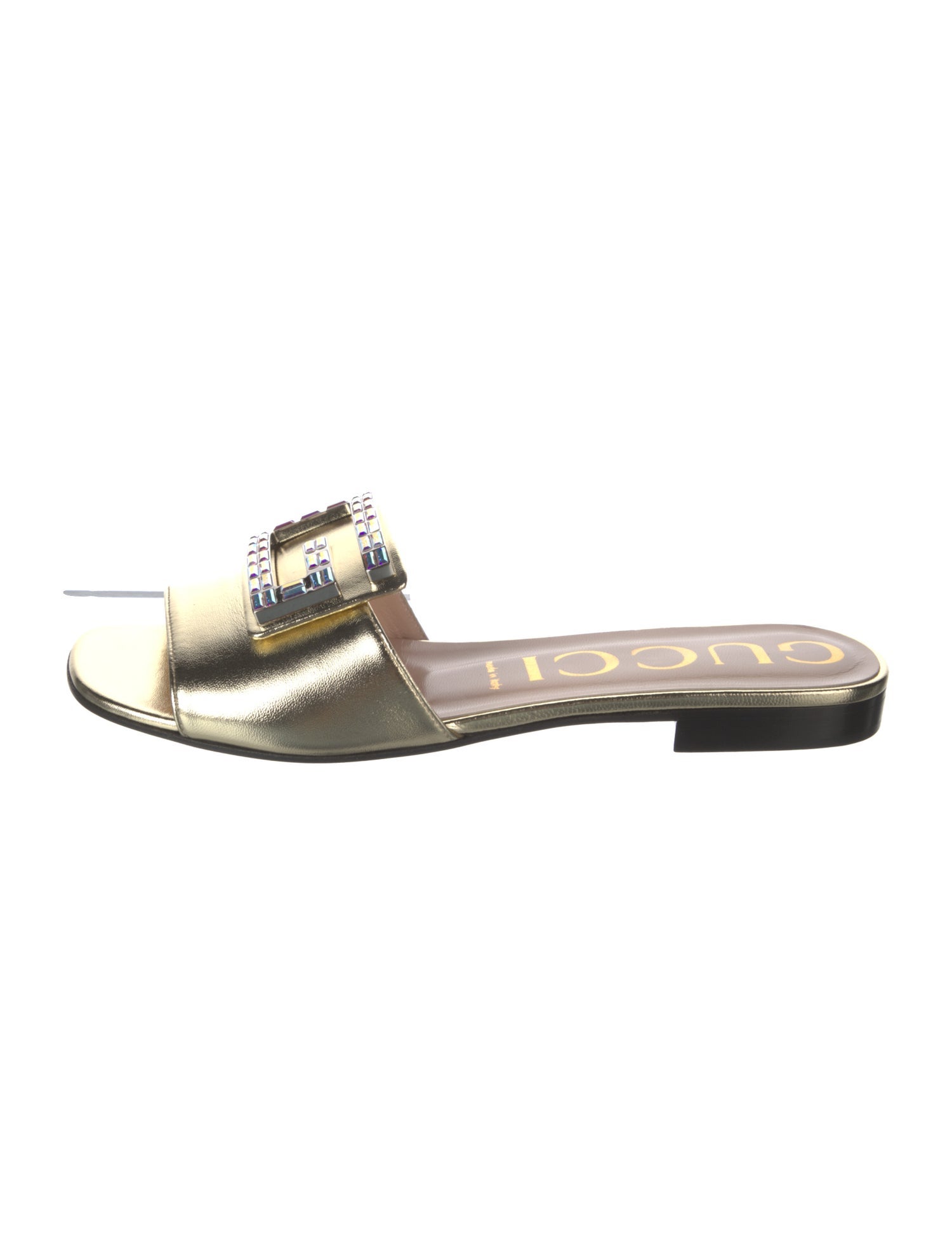 Gucci Leather Crystal Embellishments Slides