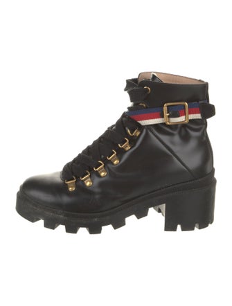Gucci Sylvie Web Accent Leather Combat Boots