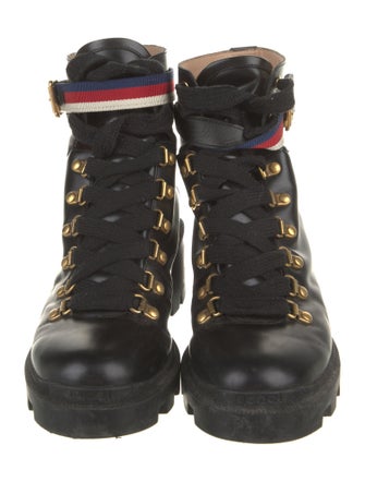 Gucci Sylvie Web Accent Leather Combat Boots