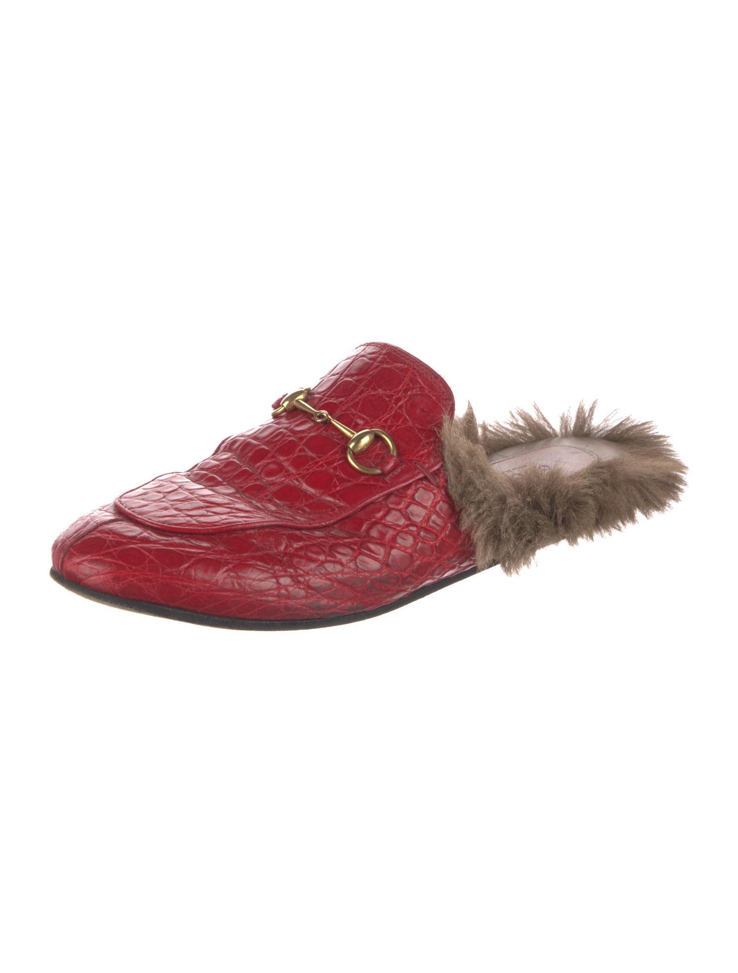 Gucci Horsebit Accent Embossed Leather Mules