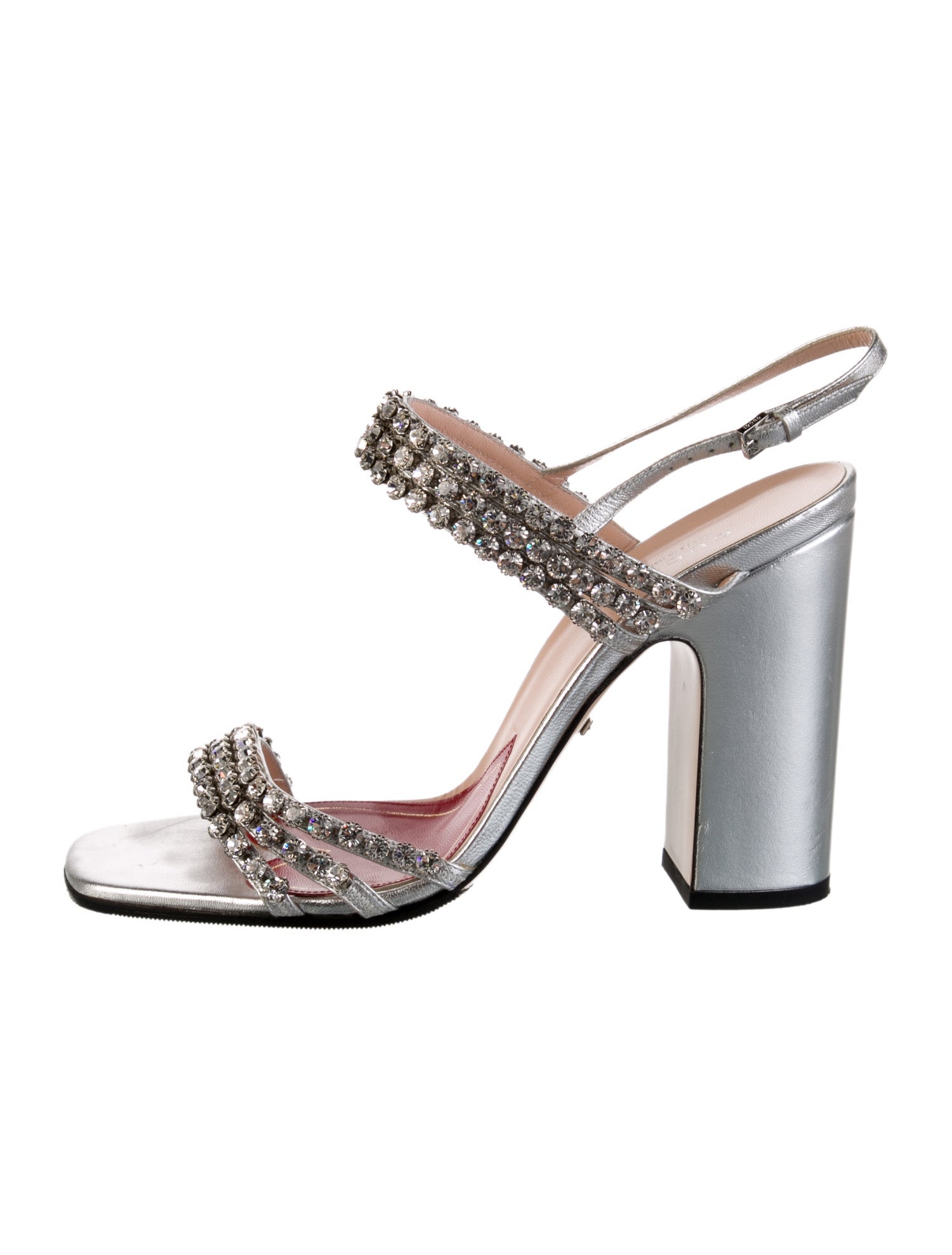 Gucci Leather Crystal Embellishments Slingback Sandals