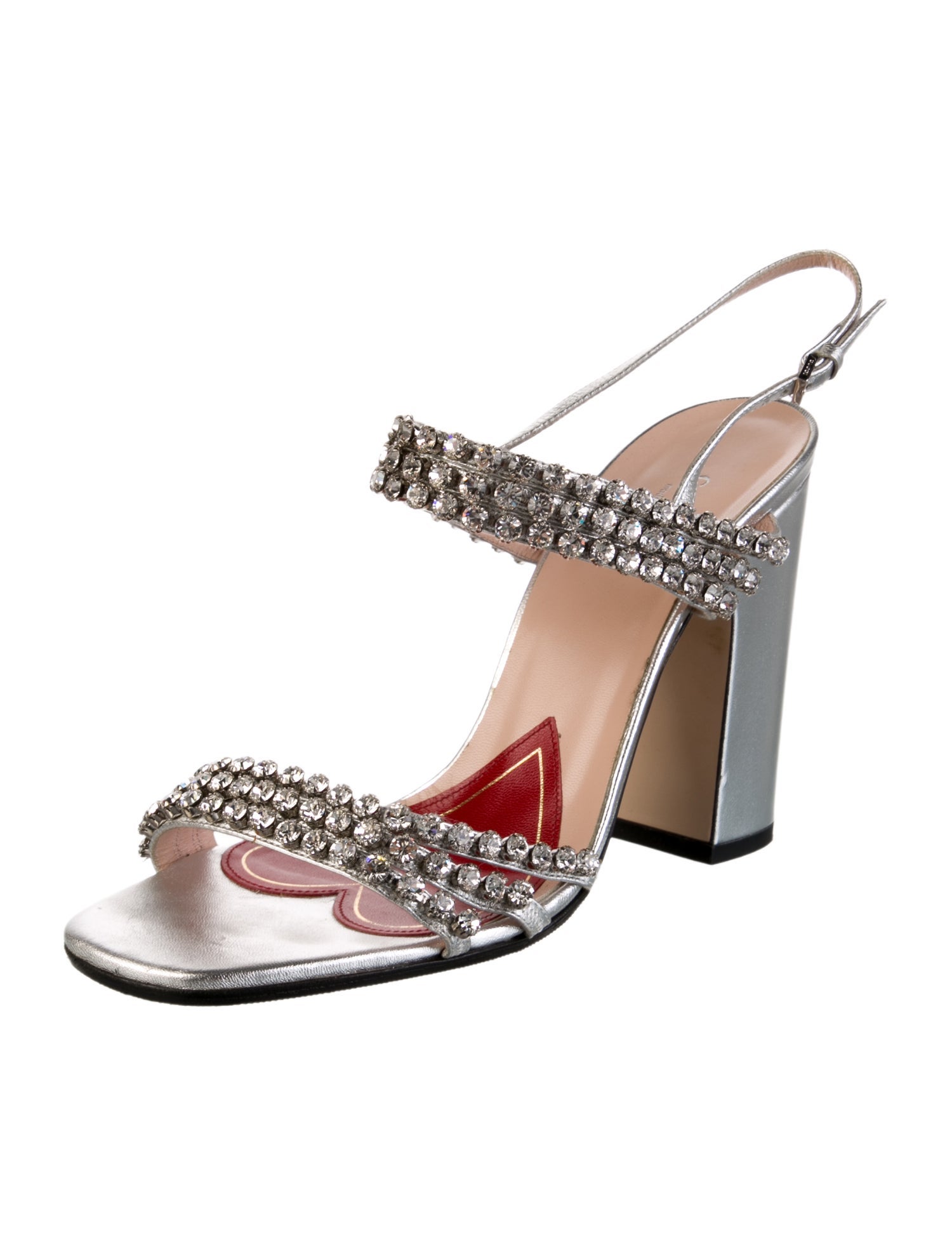 Gucci Leather Crystal Embellishments Slingback Sandals