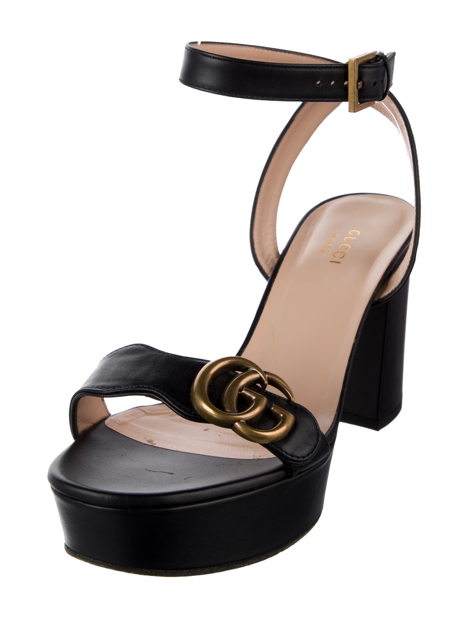 Gucci Double G Logo Leather Sandals