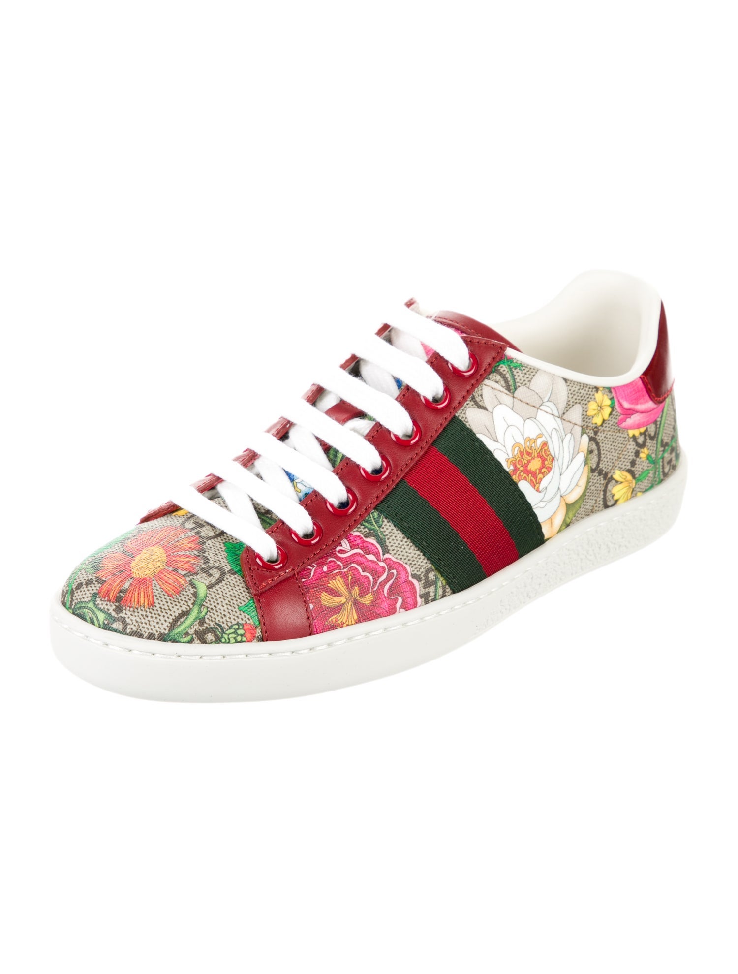 Gucci Flora Print Leather Trim Embellishment Sneakers w/ Tags