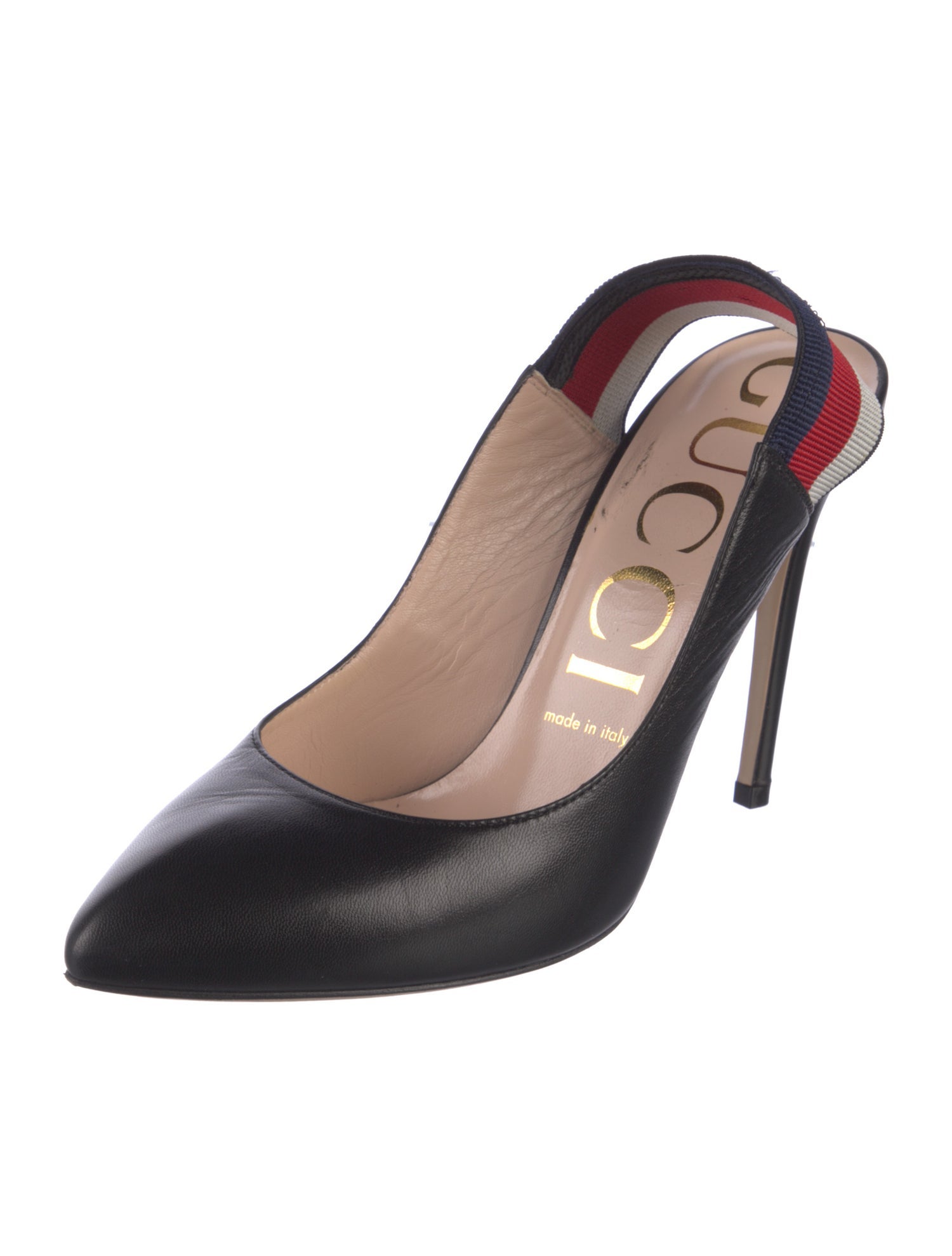 Gucci Sylvie Web Accent Leather Slingback Pumps