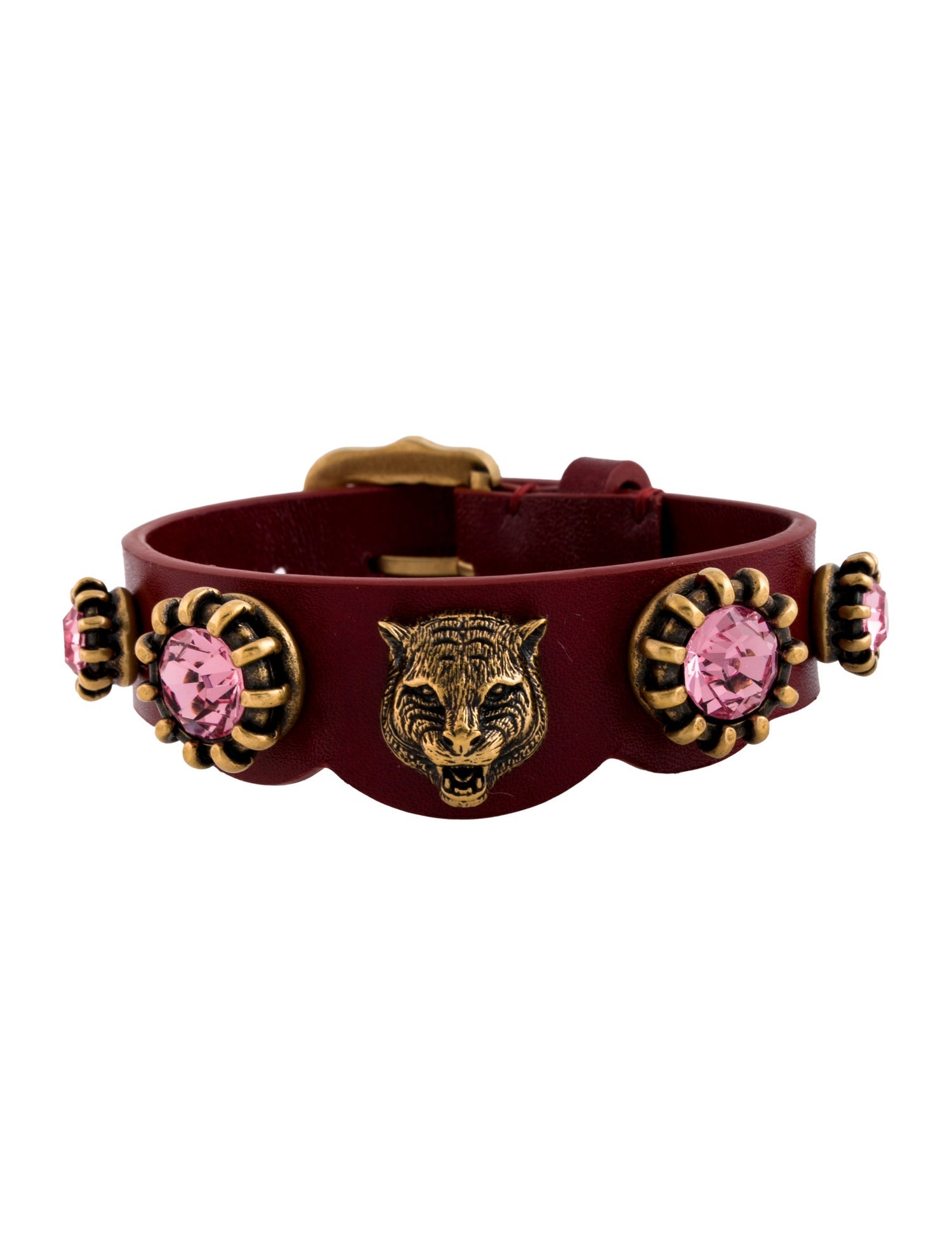 Gucci Crystal & Leather Feline Wrap Bracelet