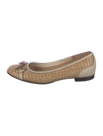 Gucci Horsebit Accent Raffia Ballet Flats