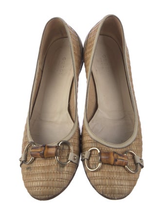 Gucci Horsebit Accent Raffia Ballet Flats