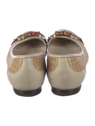 Gucci Horsebit Accent Raffia Ballet Flats