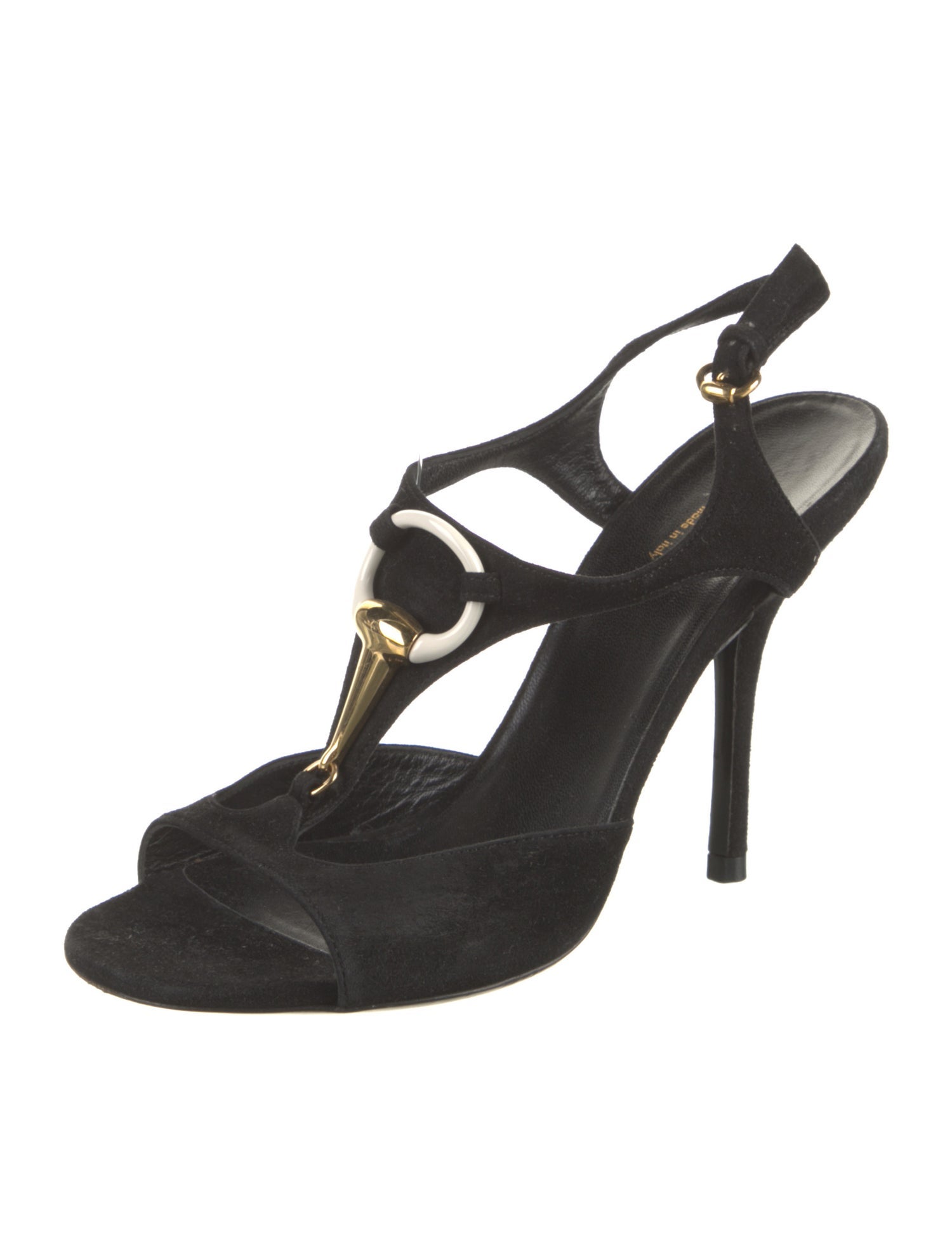 Gucci Hasler Horsebit Accent Suede T-Strap Sandals