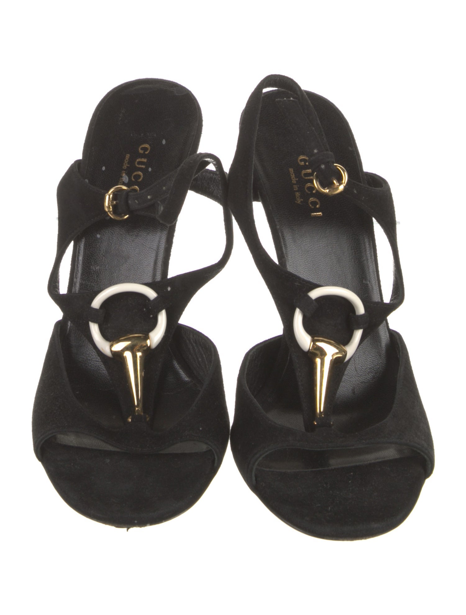 Gucci Hasler Horsebit Accent Suede T-Strap Sandals