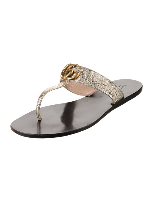 Gucci Double G Logo Leather Flip Flops