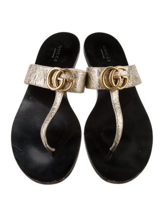 Gucci Double G Logo Leather Flip Flops