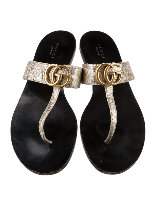 Gucci Double G Logo Leather Flip Flops