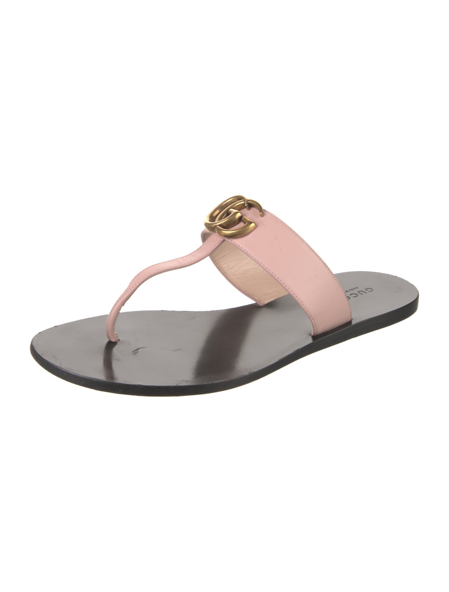 Gucci Double G Logo Leather Flip Flops