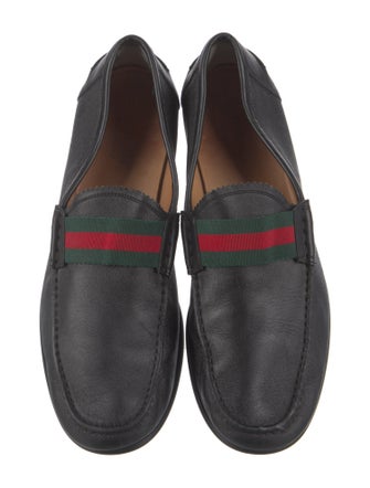Gucci Web Accent Leather Loafers