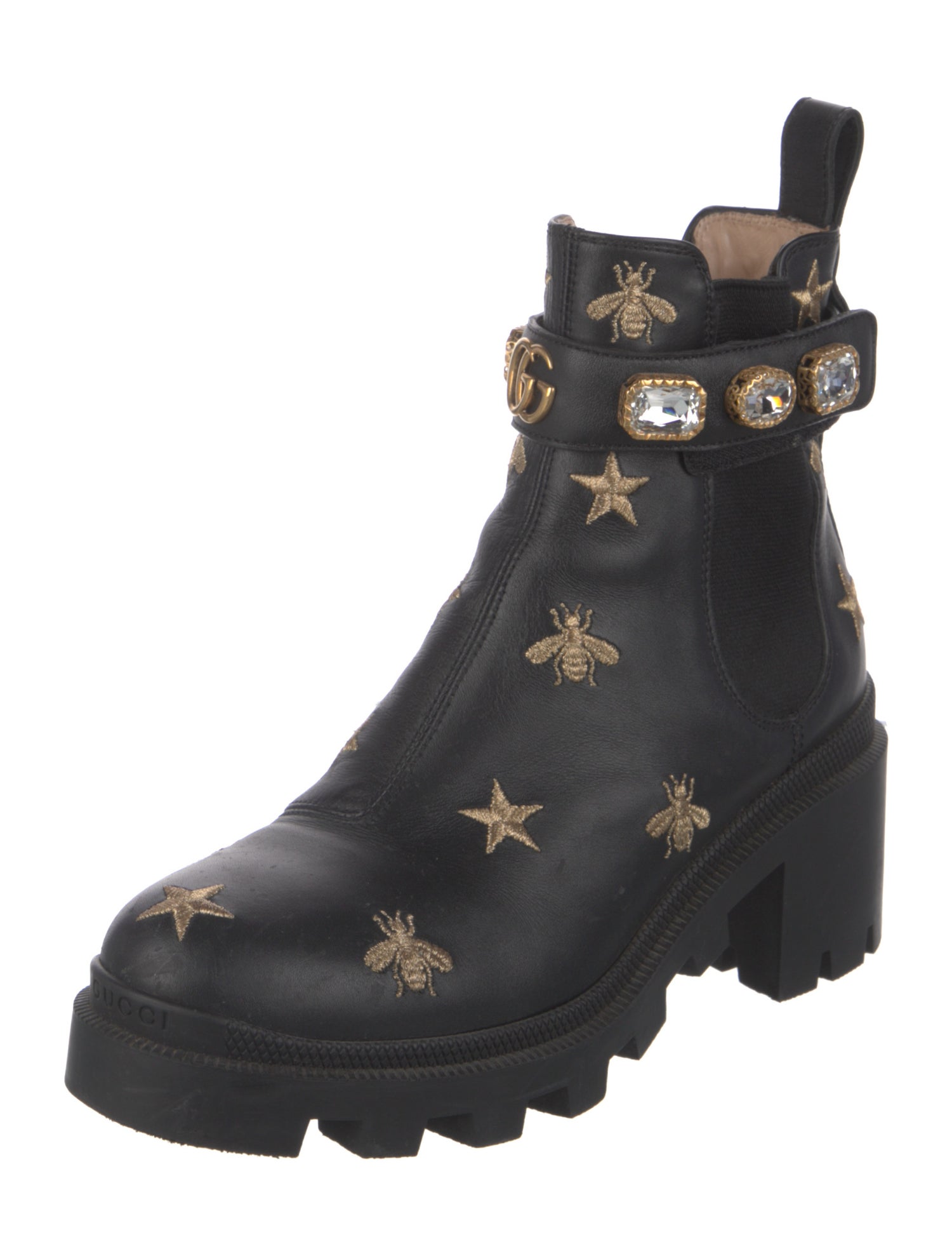 Gucci Double G Logo Leather Combat Boots