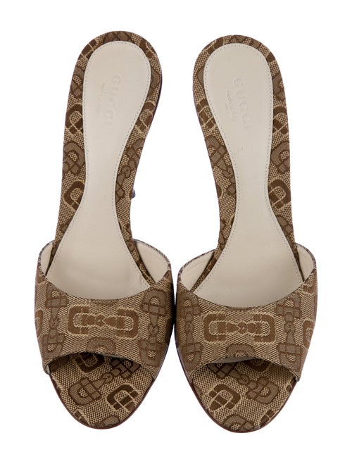 Gucci Horsebit Accent Canvas Slides