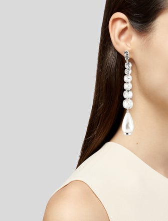 Gucci Crystal & Faux Pearl Drop Clip-On Earrings