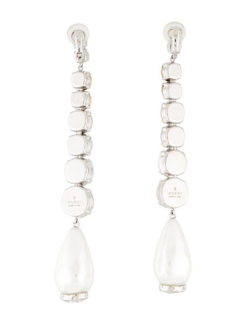 Gucci Crystal & Faux Pearl Drop Clip-On Earrings