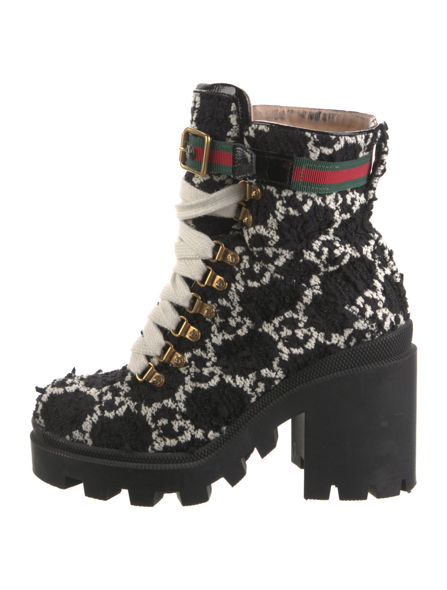 Gucci GG Logo Tweed Combat Boots