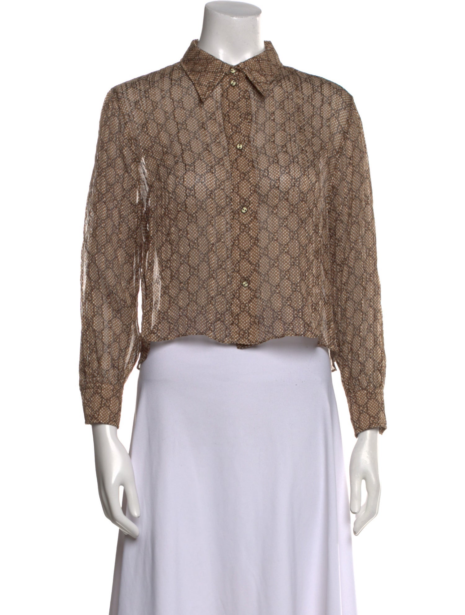 Gucci Silk Plaid Print Crop Top