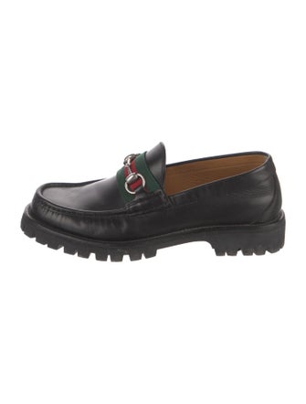 Gucci Web Accent Leather Loafers