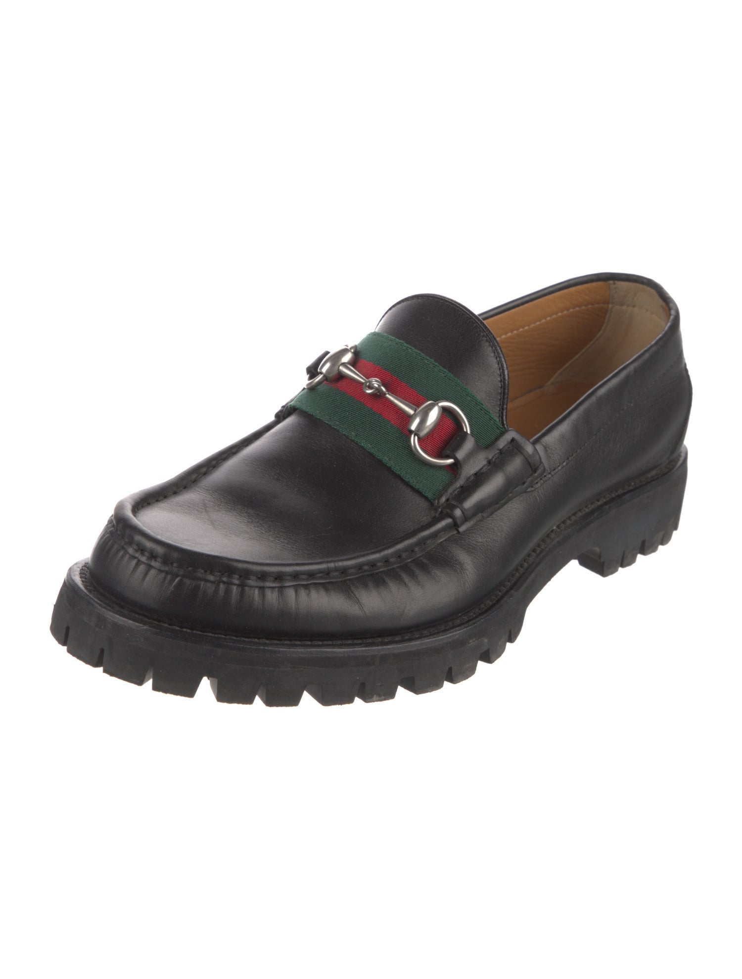 Gucci Web Accent Leather Loafers
