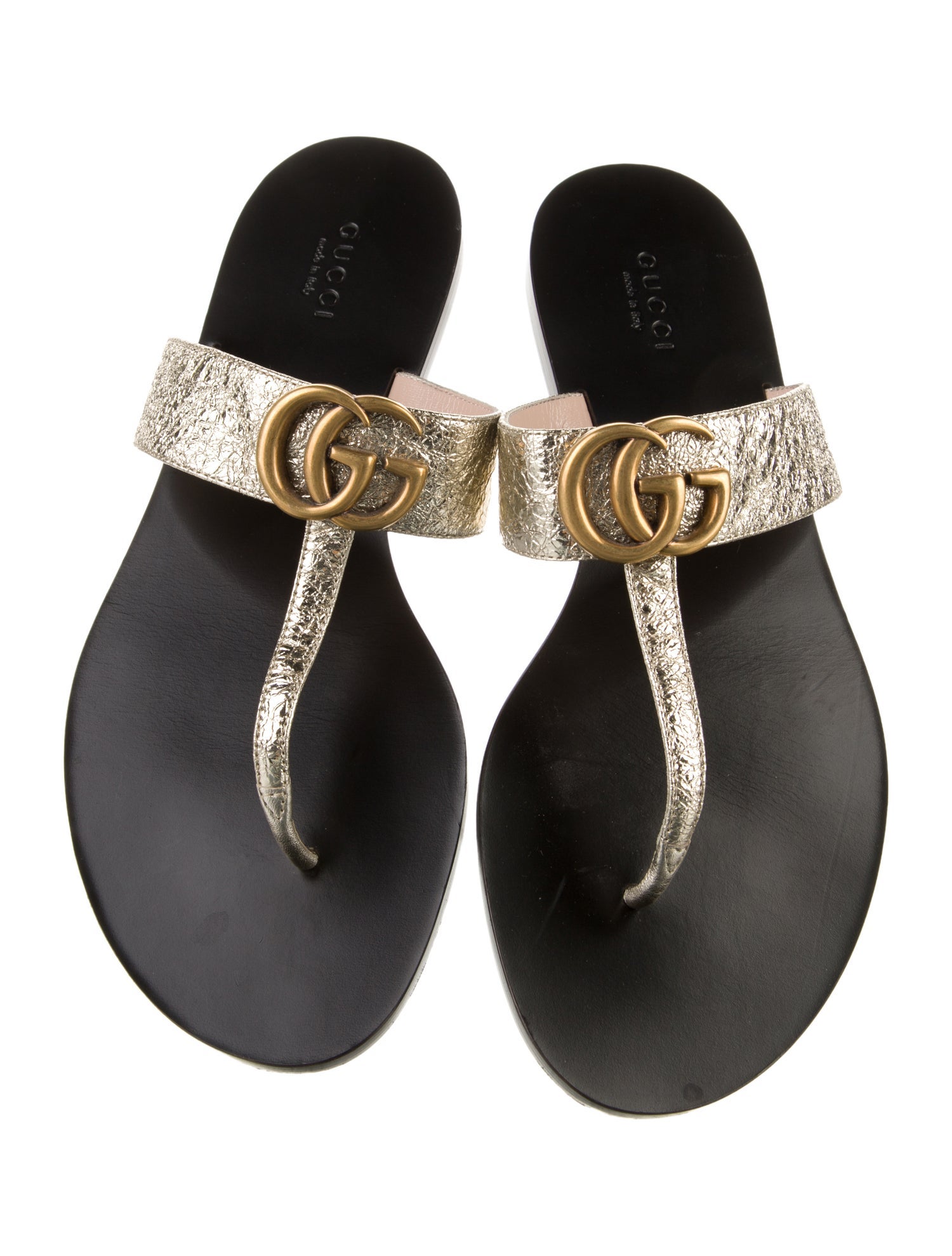 Gucci Double G Logo Leather T-Strap Sandals