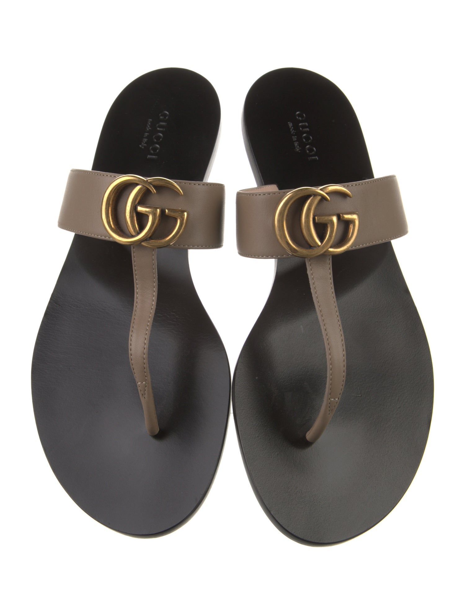 Gucci Double G Logo Leather Flip Flops