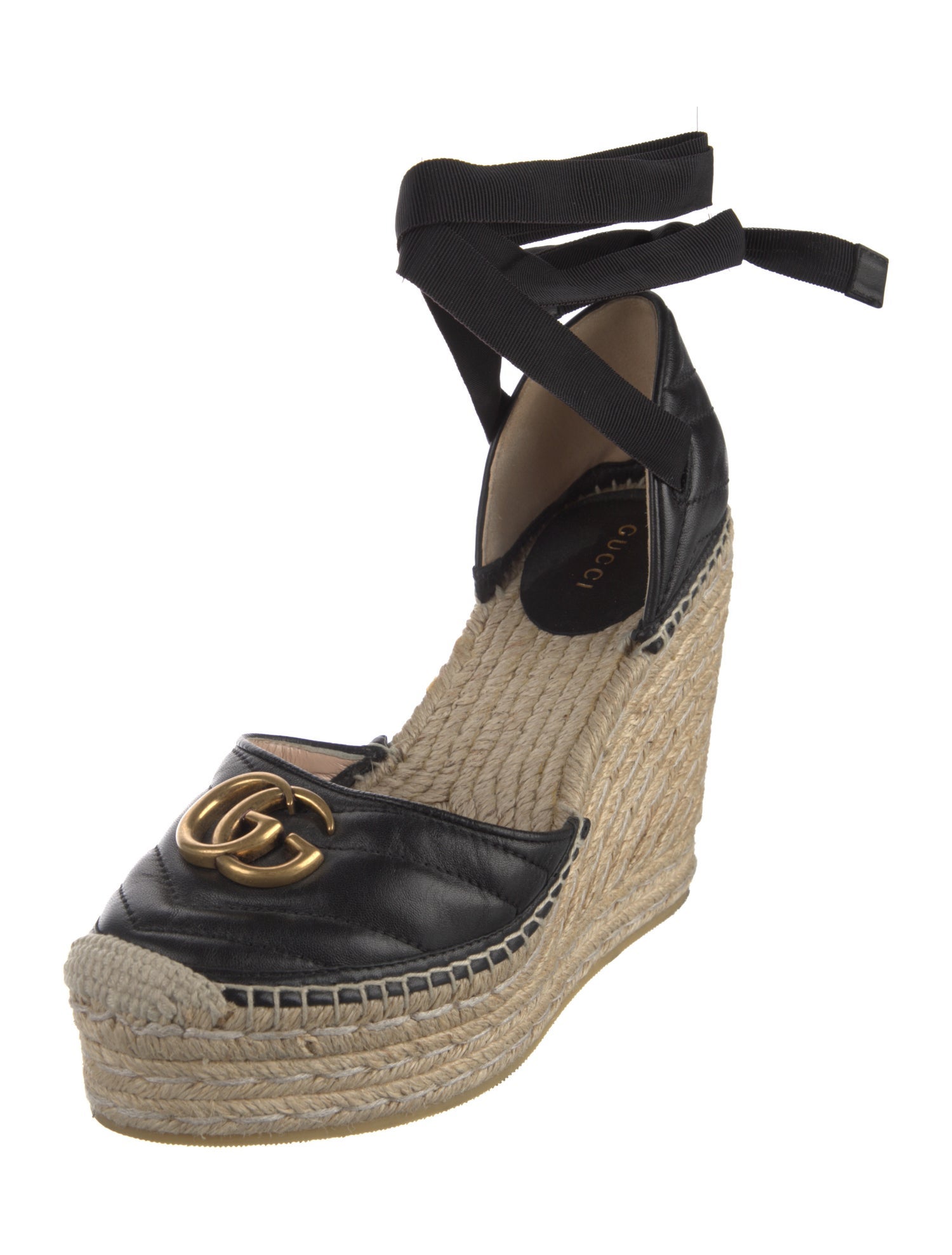 Gucci Double G Logo Leather Espadrilles