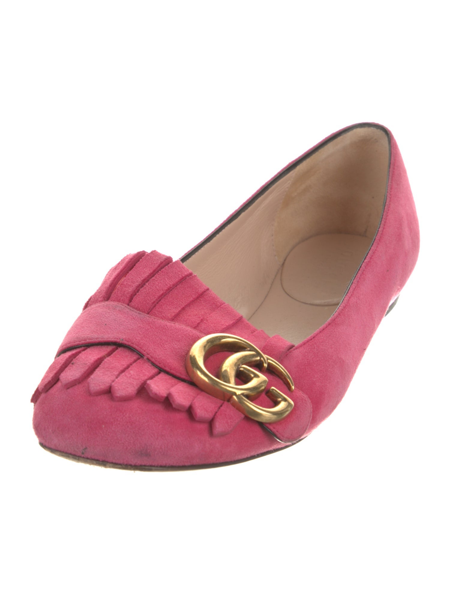 Gucci Suede Fringe Trim Accent Ballet Flats