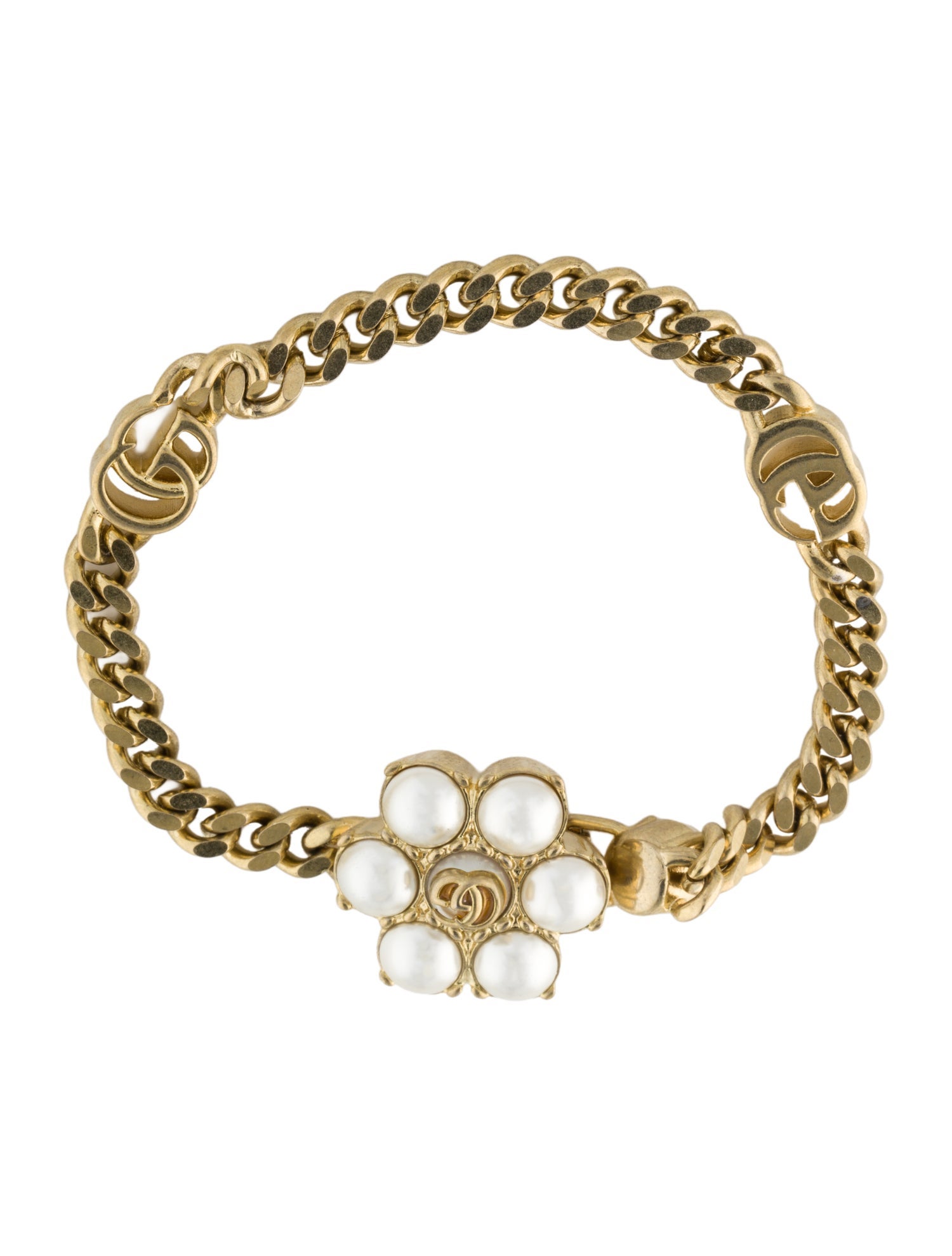 Gucci Faux Pearl Double G Logo Link Bracelet
