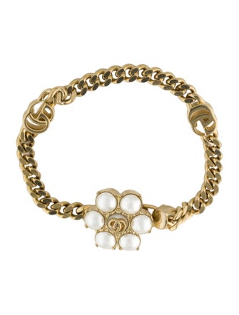 Gucci Faux Pearl Double G Logo Link Bracelet
