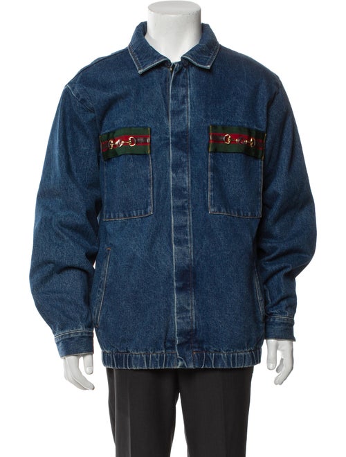 Gucci Web Accent Plaid Print Denim Jacket