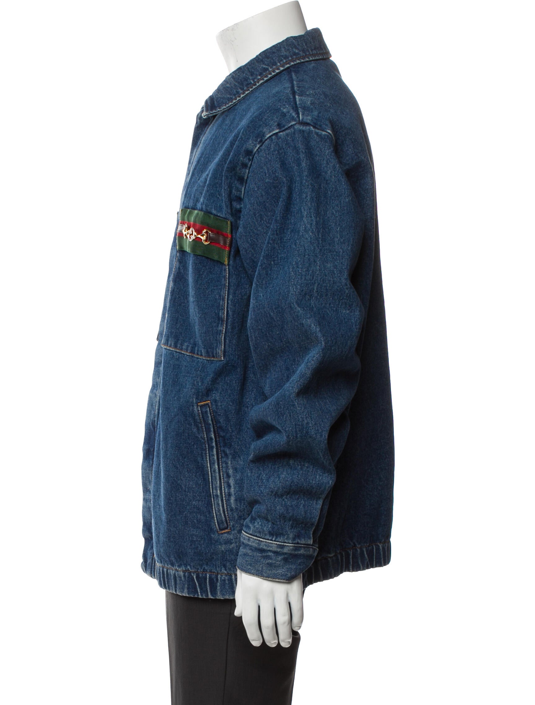 Gucci Web Accent Plaid Print Denim Jacket