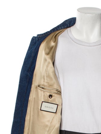 Gucci Web Accent Plaid Print Denim Jacket
