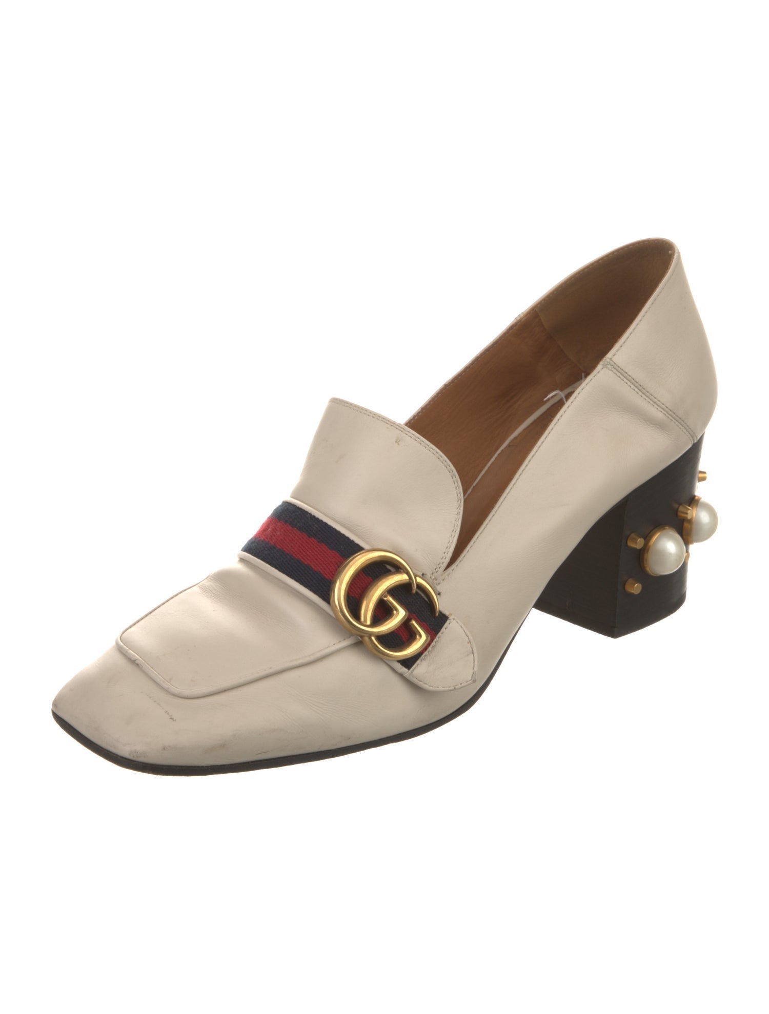 Gucci Faux Pearl Accents Leather Pumps