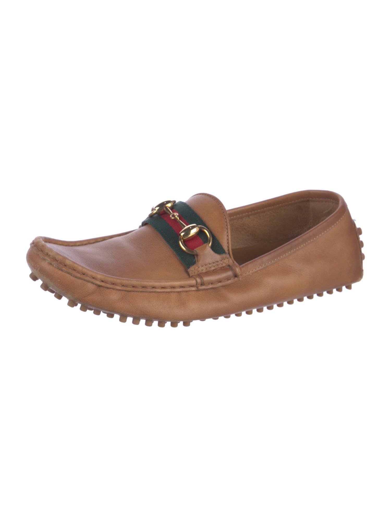 Gucci Web Accent Leather Loafers