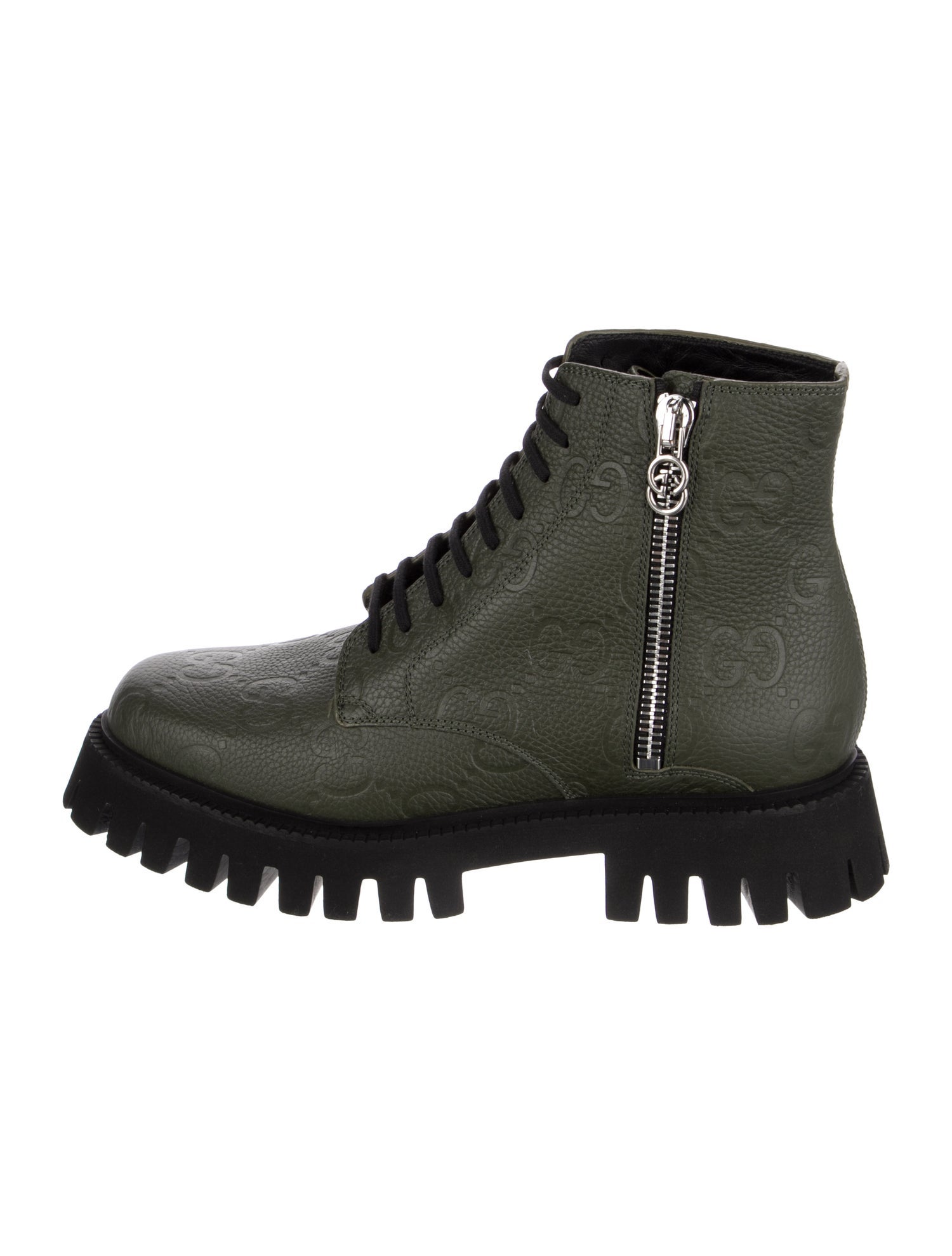 Gucci GG Logo Leather Combat Boots