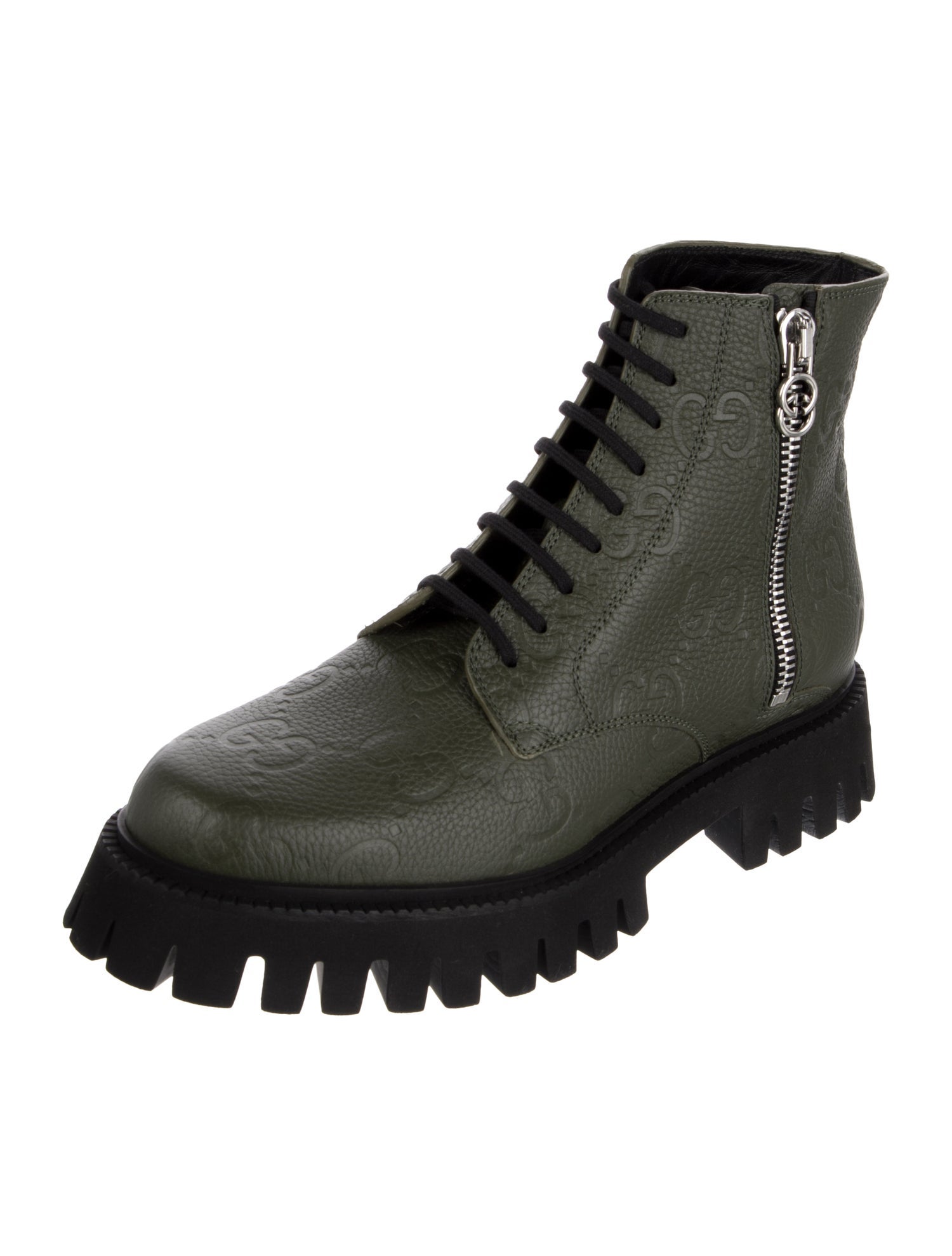Gucci GG Logo Leather Combat Boots