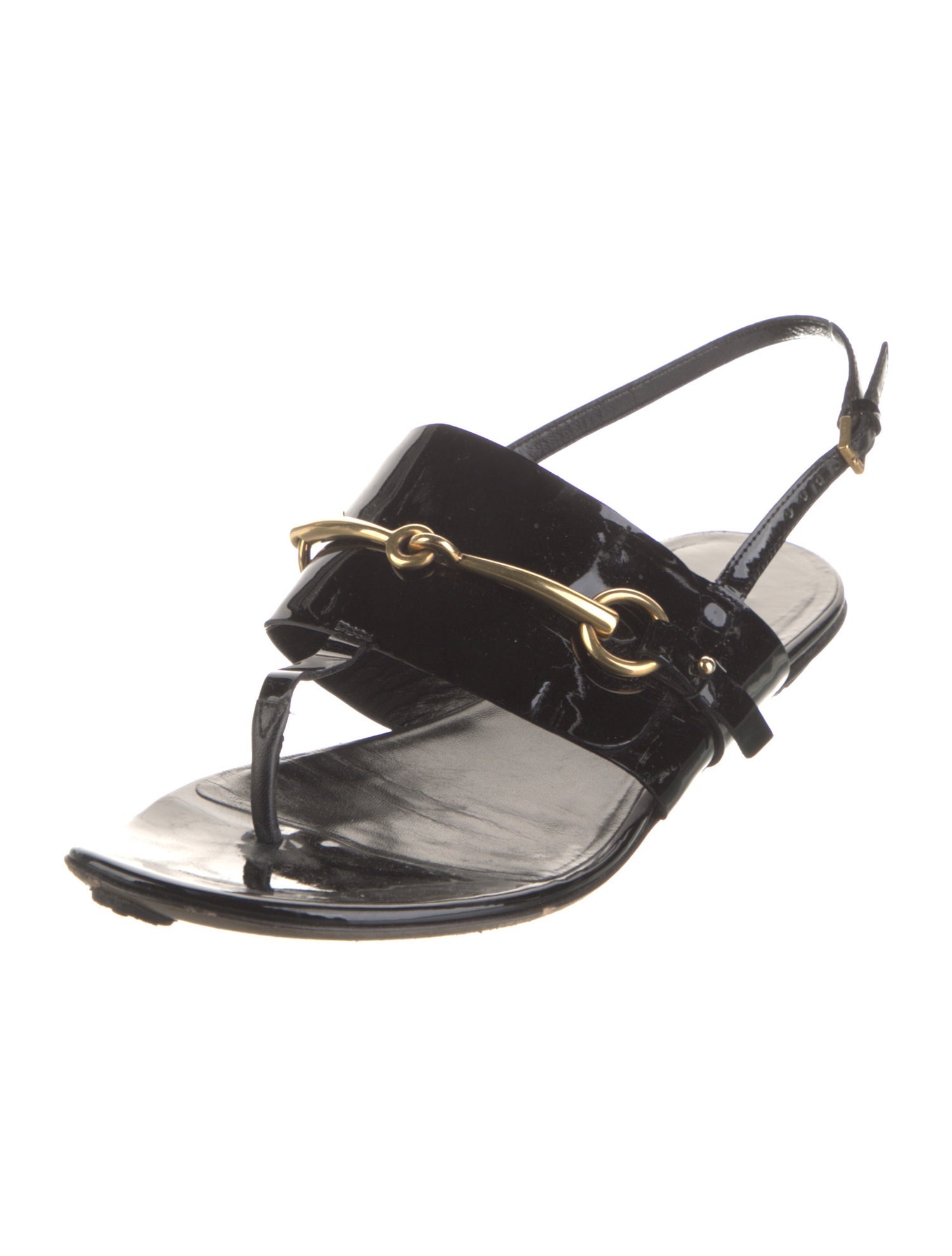 Gucci Horsebit Accent Patent Leather Slingback Sandals