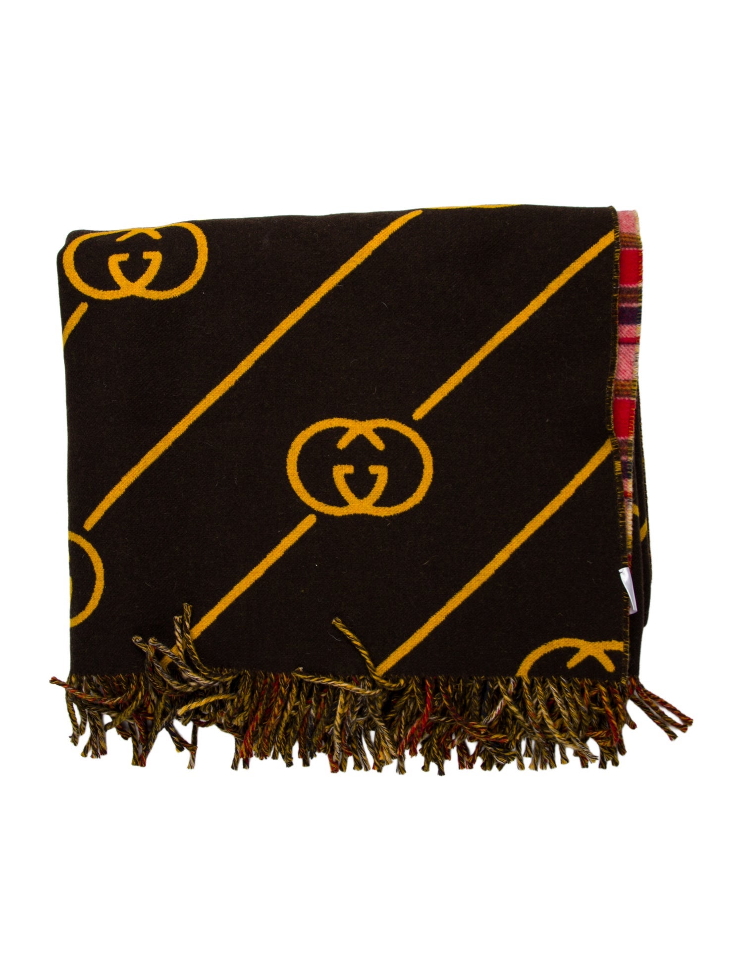 Gucci GG Tartan Plaid Wool Throw Blanket