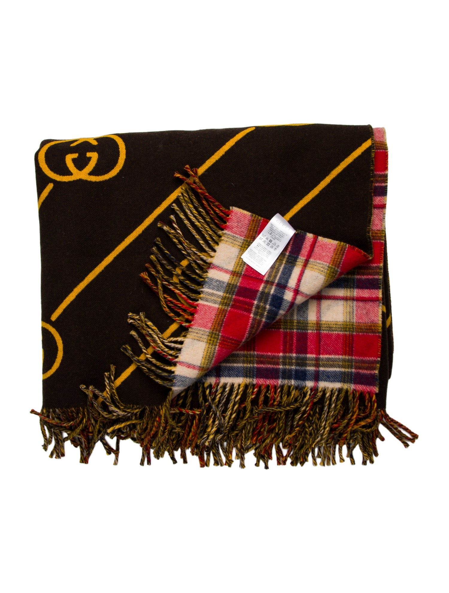 Gucci GG Tartan Plaid Wool Throw Blanket