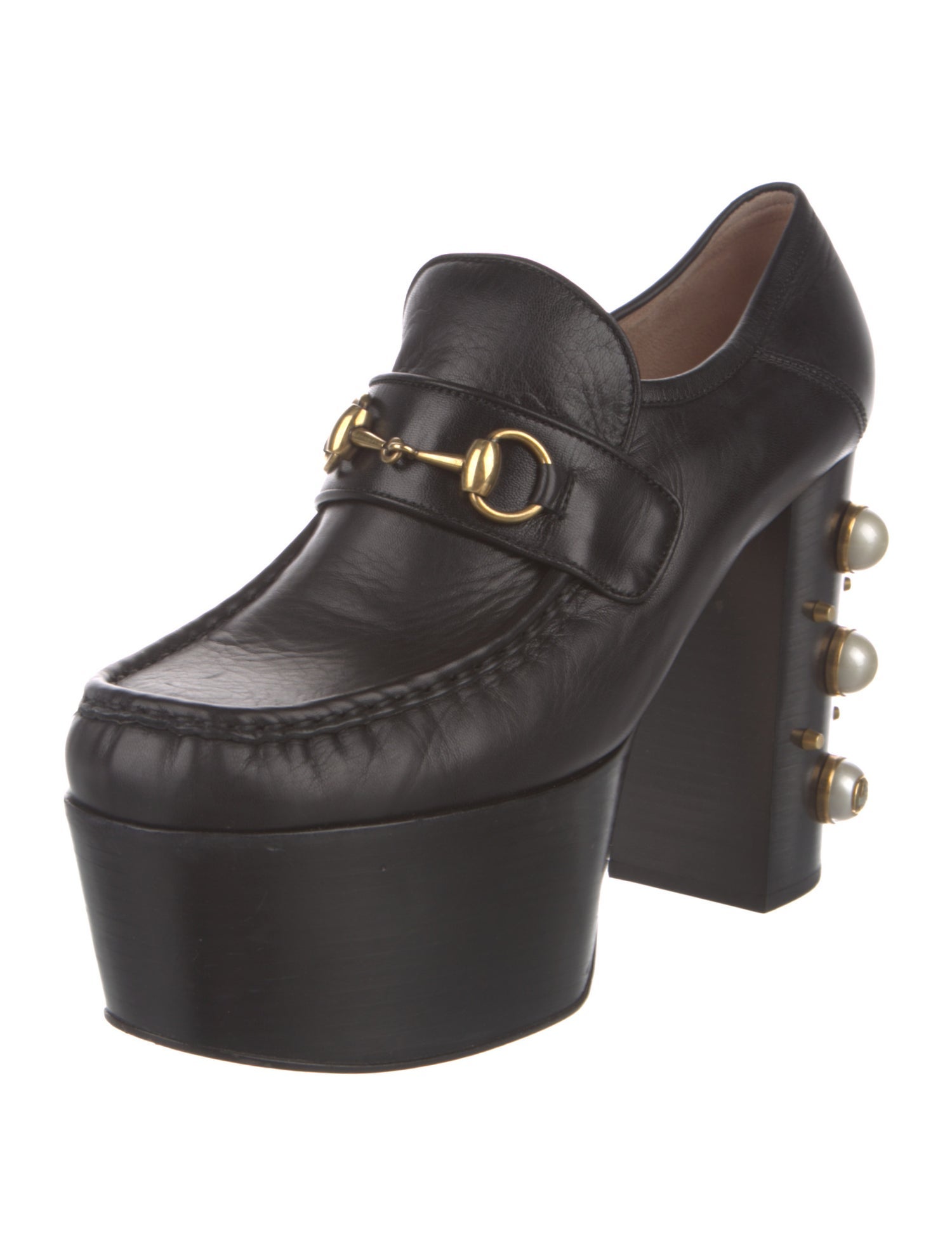 Gucci Faux Pearl Accents Leather Pumps