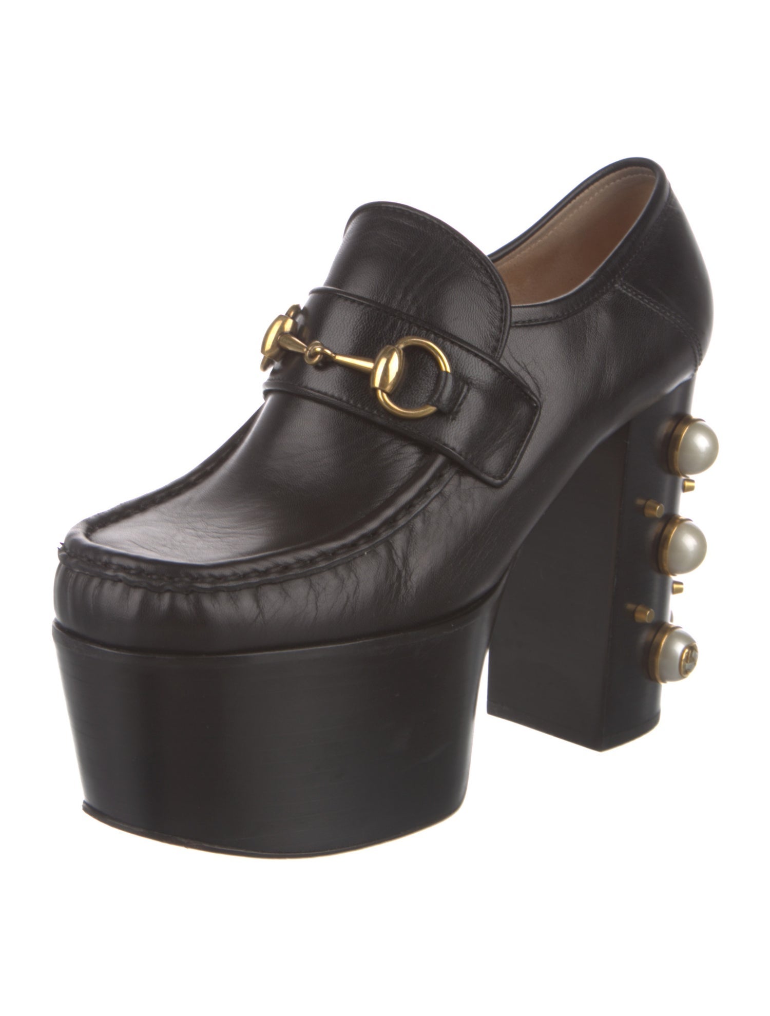 Gucci Faux Pearl Accents Leather Pumps